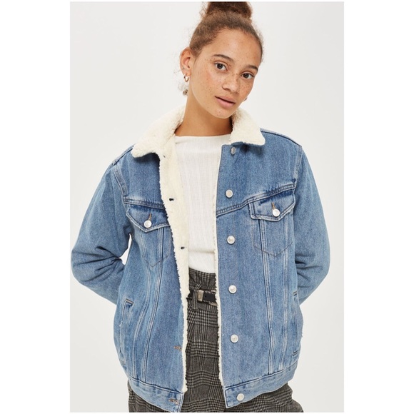 Topshop Moto Borg Sherpa Denim Jacket 